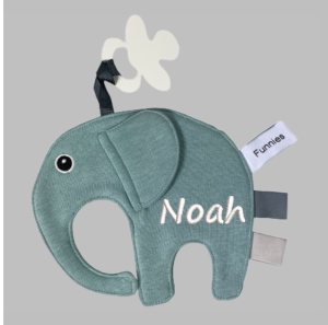 Olifant_speendoekje_stonegreen_naam Speendoekje Olifant