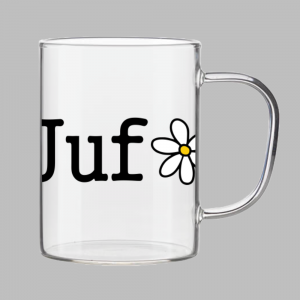 Theeglas_helder_jufmetbloem Theeglas- Juf