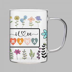 Theeglas- I love mama - Wilde bloemen