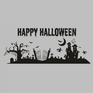 Raamsticker Halloween met huis en kerkhof