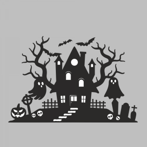 Huismetspoken Raamsticker Halloween met huis en spoken