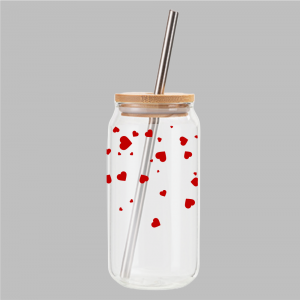 Glashoutendop_hartjes_rood Glas met houten dop en rietje: Rode hartjes