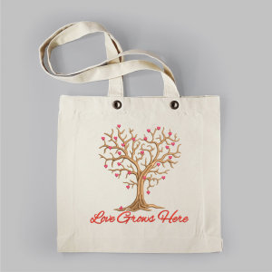 Linnentas Boom met hartjes - geborduurd