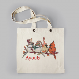 Linnentas Mezen en Kardinaalvogeltje - geborduurd