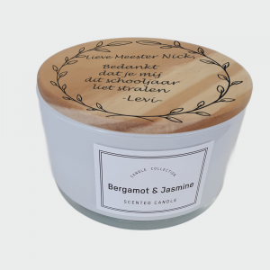 Kaars_bedankt Kaars met houten gegraveerde deksel - Bedankje Juf/Meester