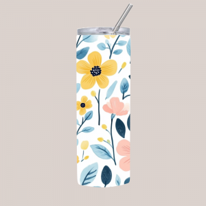 Tumbler Thermosbeker - Blauw, Roze en Gele bloemen